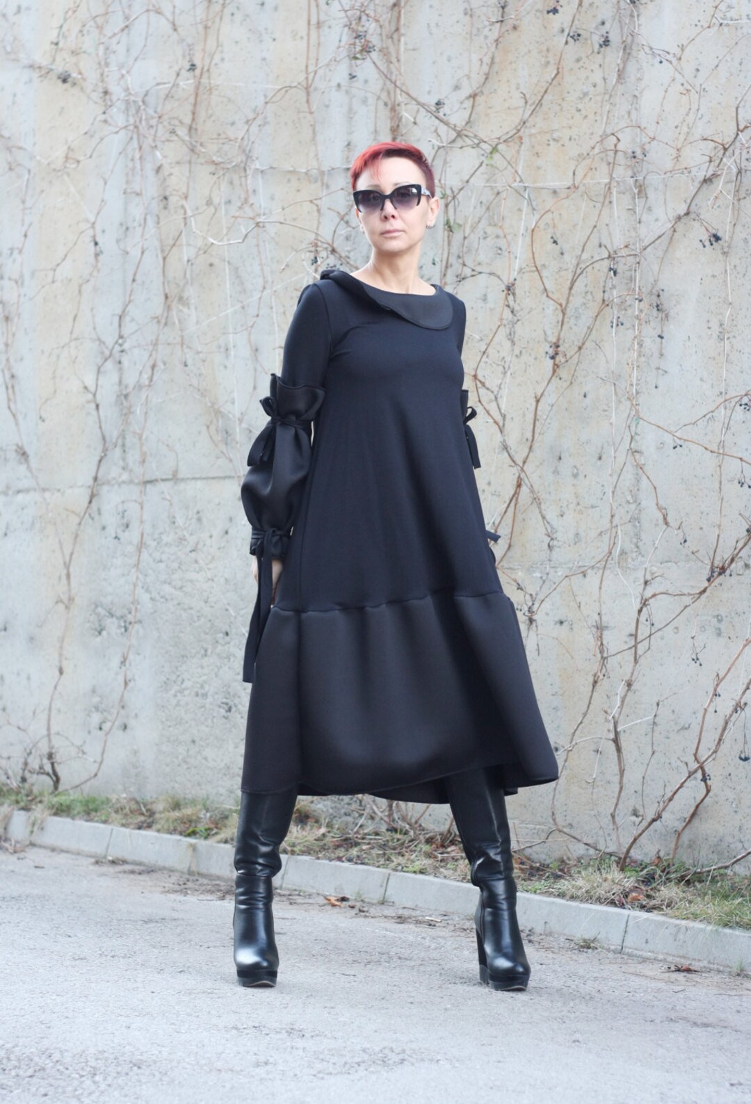 Beautiful Maxi Party Dress, Black Cocktail Dress, Long Sleeve Dress ...