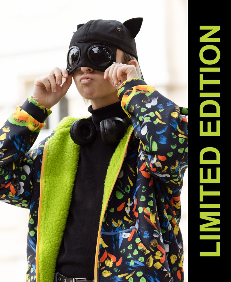 Cozy Multicolor Neoprene Jacket with Bear Lining image 1