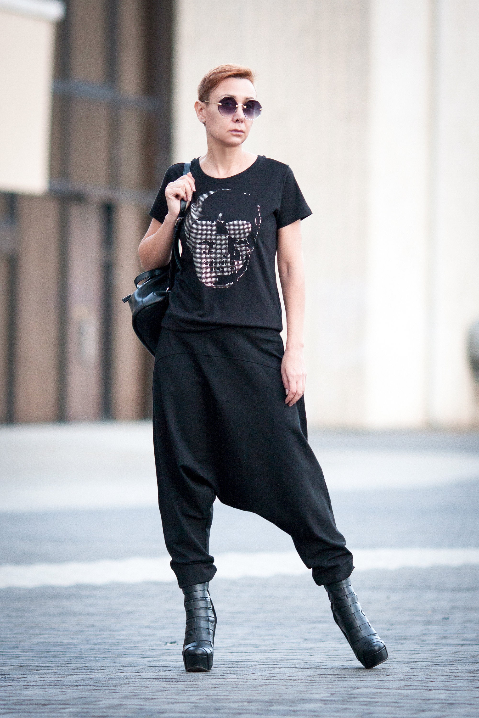 Black Harem Pants Drop Crotch Women Loose Fit - Etsy New Zealand