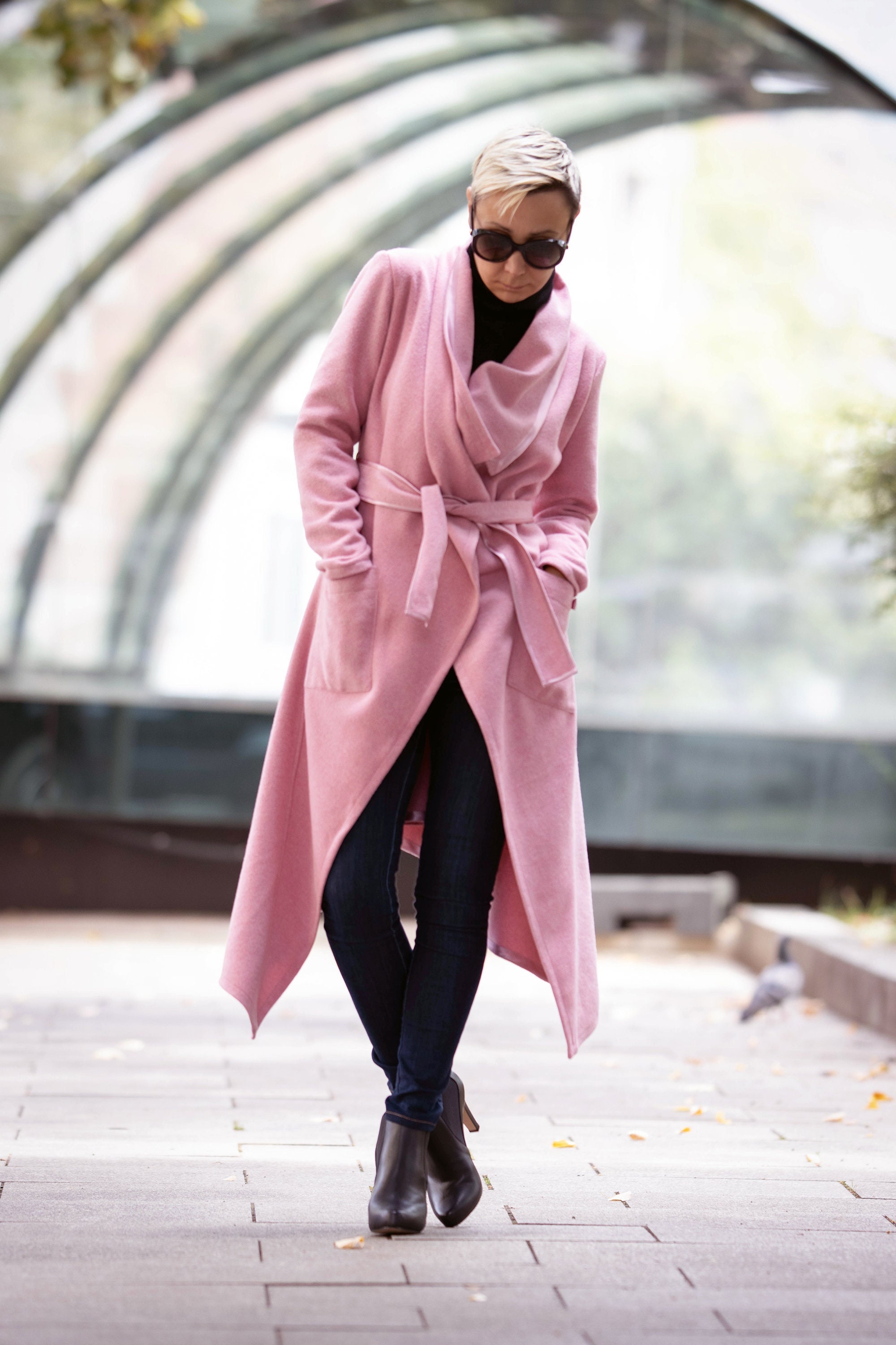 Pink Wool Coat/ Lightweight Women's Coat/ Asymmetric Wool - Etsy