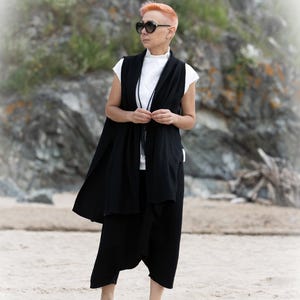 Linen Asymmetrical Vest: Sleeveless Boho Layering Top