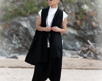 Linen Asymmetrical Vest: Sleeveless Boho Layering Top