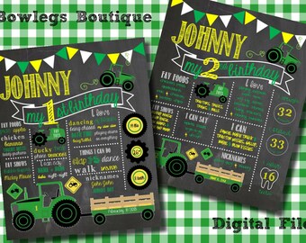 Green Tractor Birthday Chalkboard Sign