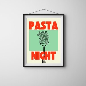 PASTA NIGHT PRINT retro wall decor, Printable Retro pasta lover Kitchen digital art, image 4