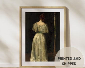 PRINTED Vintage Painting 8x10 woman with white dress, Moody Vintage painting print on textured paper for wall decor gift