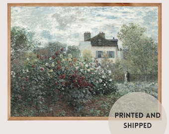 PRINTED Vintage Painting Roses Garden by Monet 8x10,  Vintage painting Monet print on linen paper for wall decor gift cottagecore decor