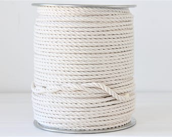 Cotton rope macrame 5mm 3 strand unbleached cotton , 100 feets to 500 feets reel, 166 yard