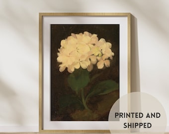 PRINTED HYDRANGEA Vintage Painting  neutral 8x10,  Moody Vintage painting print on linen paper for wall decor gift