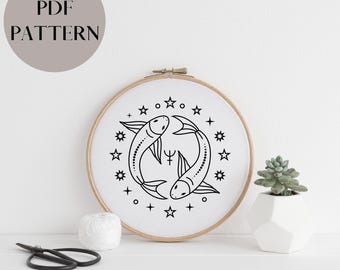 12 Zodiac sign for embrodery pdf pattern,  Template astrology ready to print for embroidery, Digital download sewing punch needle