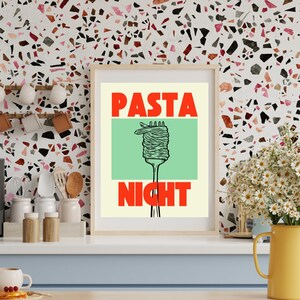 PASTA NIGHT PRINT retro wall decor, Printable Retro pasta lover Kitchen digital art, image 9