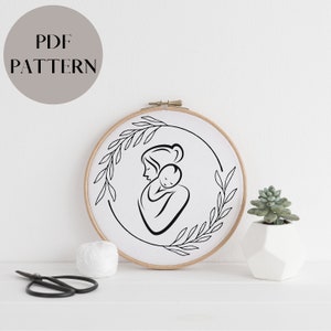 Mother and son embroidery pdf,  Mother&#39;s day embroidery template, line art pattern embroidery ready to print