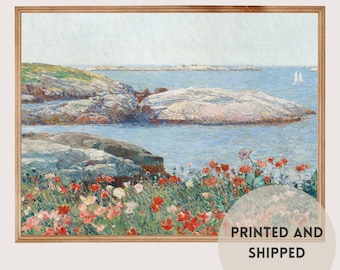 PRINTED Vintage Painting Poppies landscape 8x10,  Vintage painting floral print on linen paper for wall decor gift cottagecore Child Hassam