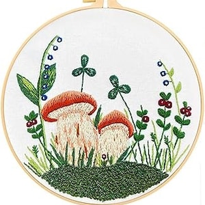 Embroidery mushrooms kit autumn, Complete embroidery set DIY cute mushrooms gift DIY,  Kits for adults Craft embroidery Modern