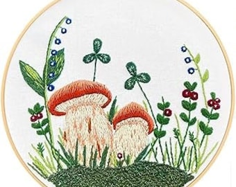 Embroidery mushrooms kit autumn, Complete embroidery set DIY cute mushrooms gift DIY,  Kits for adults Craft embroidery Modern