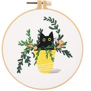 Embroidery Cat and plants Kit, Complete embroidery set DIY, Cat lover gift DIY, Kits for adults Craft embroidery Modern image 5