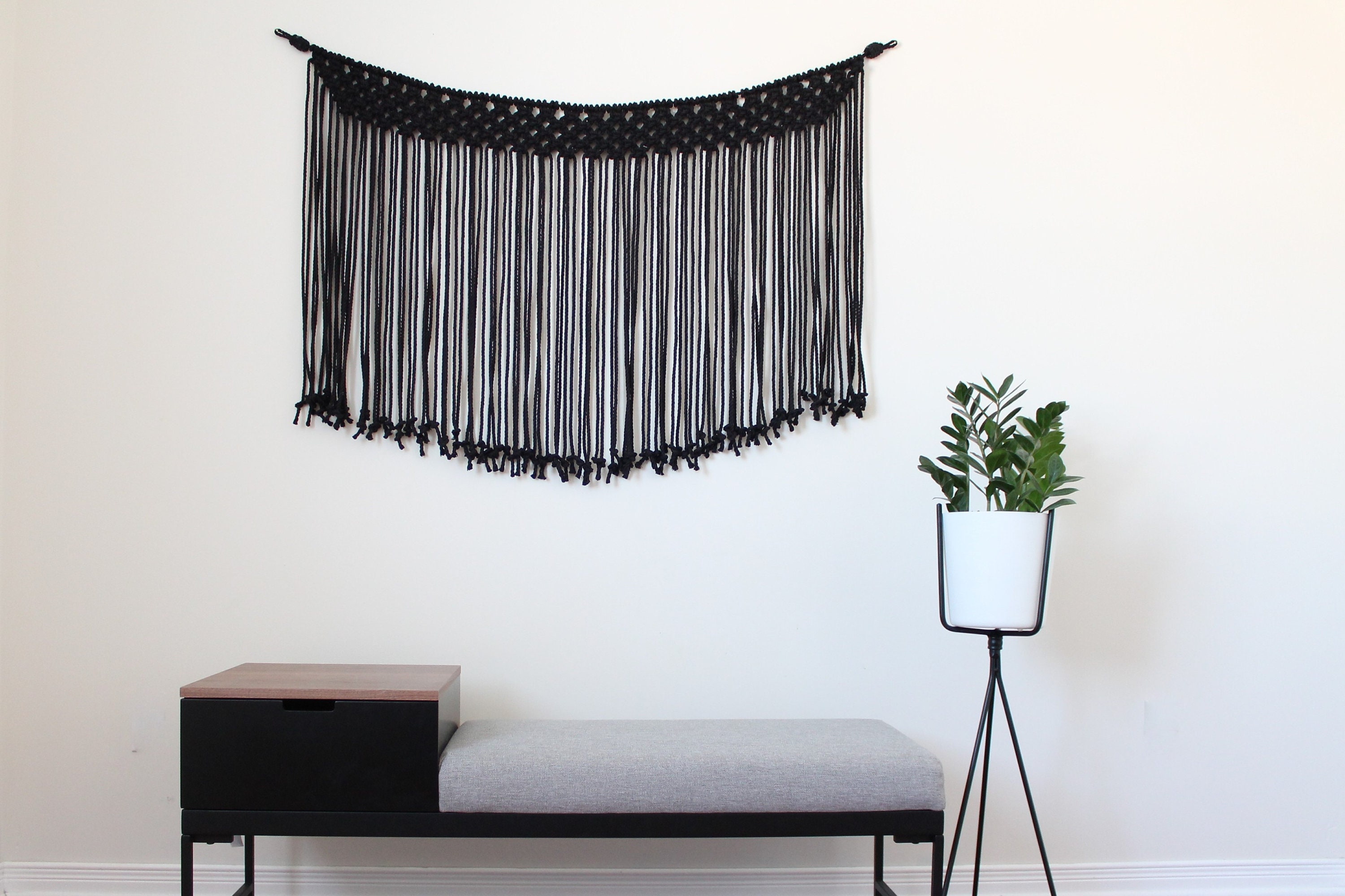 Macrame Wall Hanging Black Wallbanner Nursery Decor Etsy