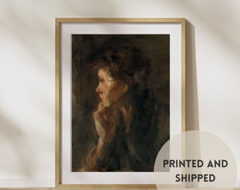 PRINTED Woment Portrait Vintage Painting 8x10,  Dark Academia Moody print on linen paper effect for wall decor gift