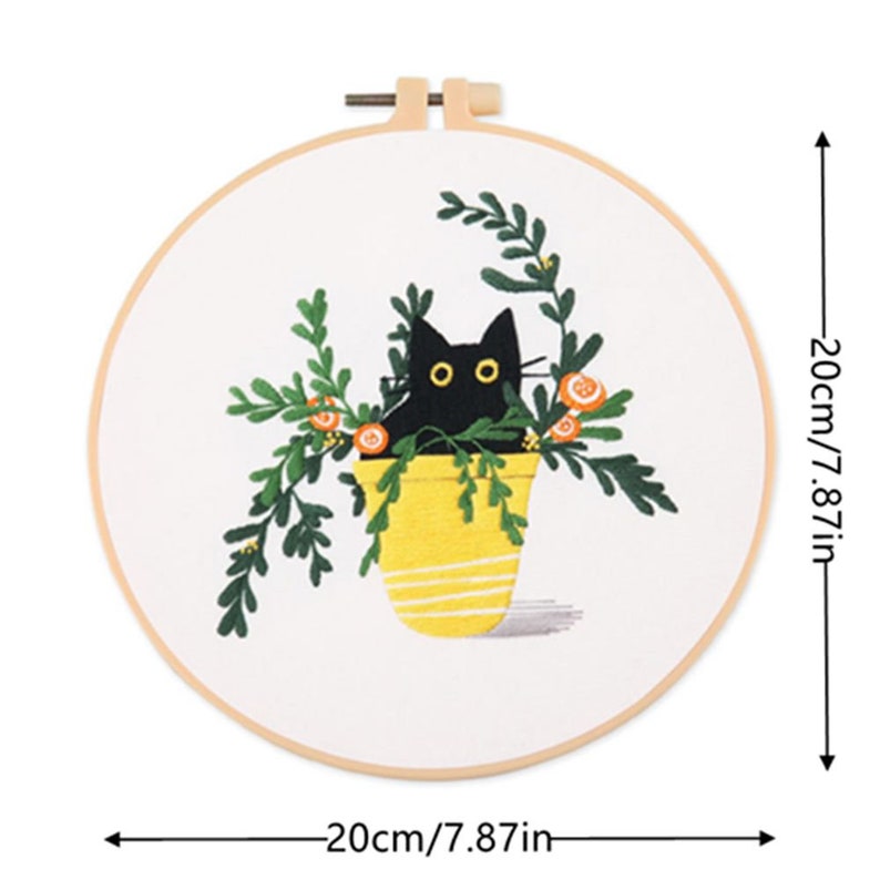 Embroidery Cat and plants Kit, Complete embroidery set DIY, Cat lover gift DIY, Kits for adults Craft embroidery Modern image 4