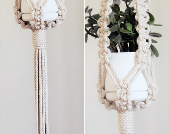 Macrame Plant Hanger, modern macrame plant hanger, 48 inch long interior, vintage wood ring, mid century decor- PATTERN 1