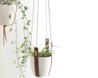 Leather Plant Hanger set of Two minimalist, Gift home decor for plants lover planter scandinavian mid-century modern, scandi decor