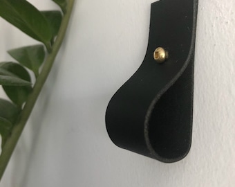 Leather wall strap, leather wall hook, curtain rod holder, vegan leather wall strap SMALL, leather handle