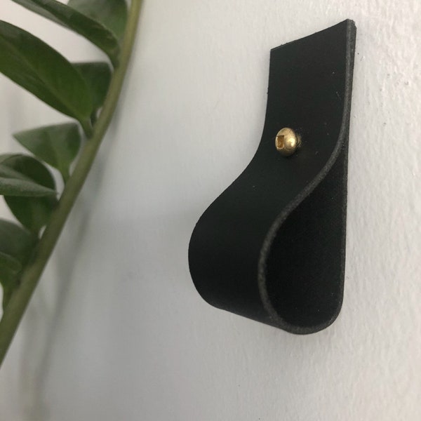 Leather wall strap, leather wall hook, curtain rod holder, vegan leather wall strap SMALL, leather handle