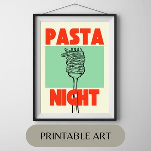 PASTA NIGHT PRINT retro wall decor, Printable Retro pasta lover Kitchen digital art, image 6