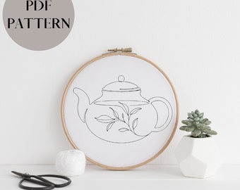 Tea Cup floral drawing for embroidery or craftint, Tea lover embroidery template, Pattern for puch needle sewing or craft ready to print