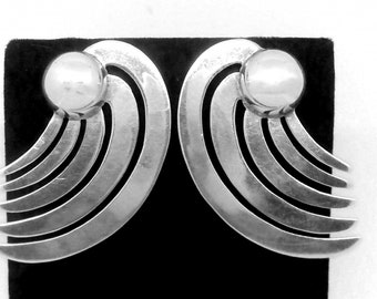 Mexican Artisan Vintage Taxco Mexico Romero Sterling Silver Cutout Screw Back Clip On Earrings 590832368