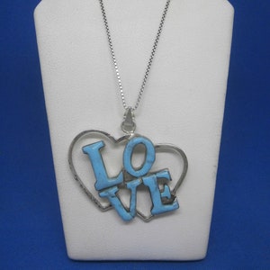 Vintage 1970's Genuine Turquoise LOVE Sterling Silver Pendant Necklace