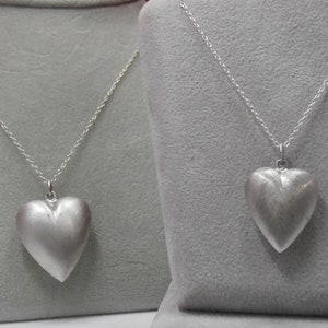 Vintage Satin Finish Sterling Silver PUFFY HEART Mother & Daughter Necklace Set