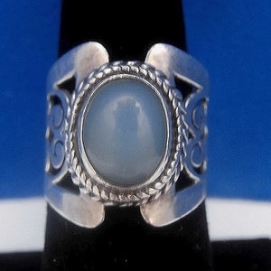 Vintage Estate 2ct Natural Peruvian Blue Opal Sterling Silver Cigar Band Ring - Size 6