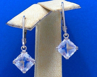 White Topaz Sterling Silver Dangle Earrings: 6.0ctw Cushion Cut