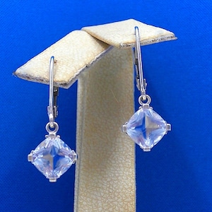 Stunning Natural 8.0mm Cushion Cut White Topaz Sterling Silver Dangle Earrings