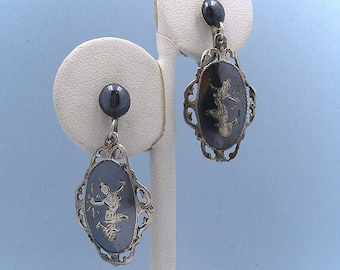 Vintage 1940's SIAM Niello Goddess MEKKALAH Sterling Dangle Screw Back Earrings