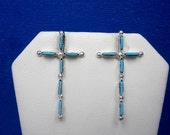 New Old Stock - Handcrafted Zuni Sterling Silver and Sleeping Beauty Needlepoint Turquoise Cross Post Earrings