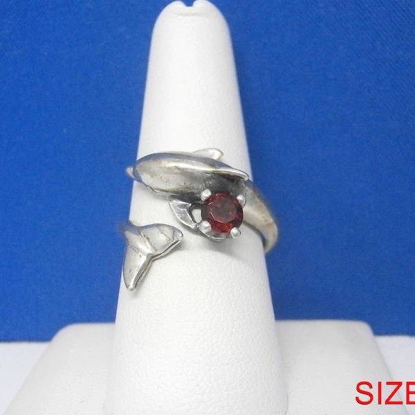 New Old Stock - KABANA Genuine Garnet DOLPHIN Sterling Silver Bypass Ring - Available in Sizes 8.5 or 9