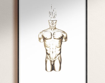 Male Torso Anatomy | Occult Minimalist Line Drawing | Instant Download, Witchy Wall Art, Macabre Art, Human Body