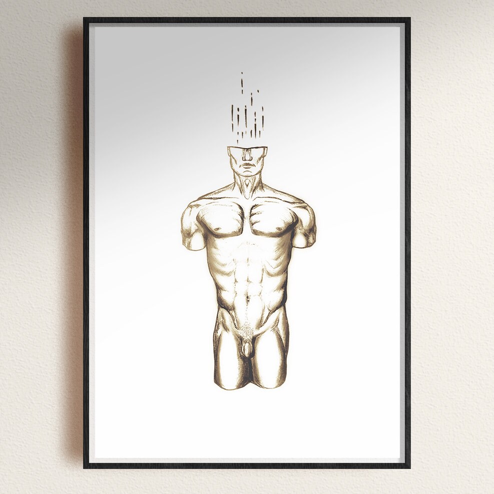 Male Torso Anatomy Occult Minimalist Line Drawing Instant Etsy
