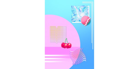 Yoko Honda Inspired Bedroom Poster | Memphis Abstract Neon