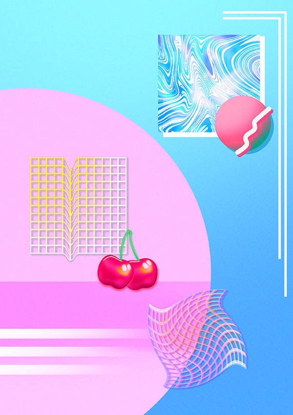Yoko Honda Inspired Bedroom Poster | Memphis Abstract Neon