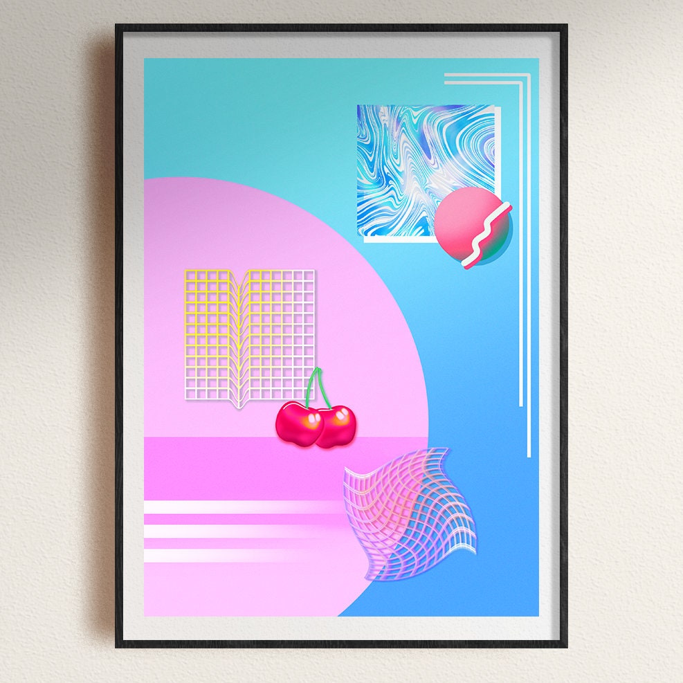 Yoko Honda Inspired Bedroom Poster | Memphis Abstract Neon