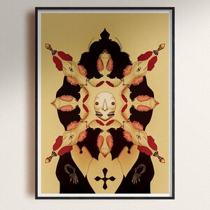 Bruja decorada / Estampado de arte estilizado / Arte conceptual oculto extraño / Gótico, Arte antiguo, Estampado de alquimia
