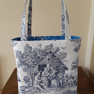 Oilcloth tote bag/ shopping bag/ lunch bag in toile de jouy