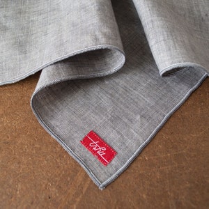 Customizable Grey Linen Handkerchief with grey edge | Quality Lightweight, Soft and Supple Italian Linen Handkerchief | For Men and Women