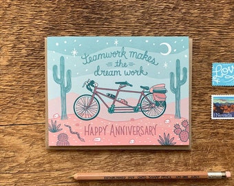 Tandem Bicycle Card, Happy Anniversary Card, Adventure Love Card, Note Card, Blank Inside