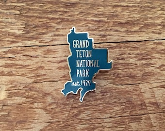 Grand Teton National Park Enamel Pin, Teal and Gold