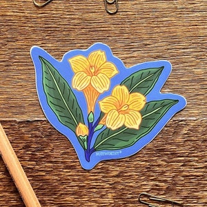 Gele Jessamine sticker, bloem sticker, enkele gestanst vinyl sticker