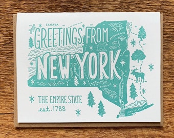 New York Greeting Card, Greetings from New York, A2 Folded Note Card, Blank Inside