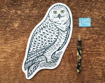 Snowy Owl Postcard, Owl Postcard, Die Cut Letterpress Postcard